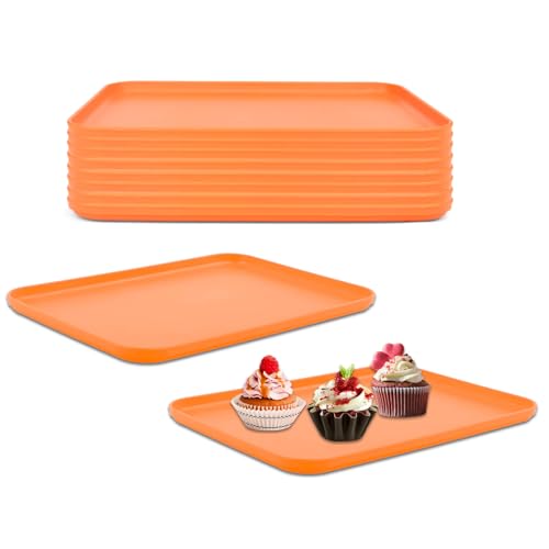 Plastic Art Trays,10 Pack Large Plastic Trays Stackable Activity Tray Crafts Organizer Serving Tray,Painting, Beads,Storage & Serving (12.2 x 8.9 Inches) (Orange) - color: Orange