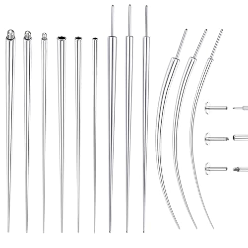 Piercing Ball Grabber Tool, 14-20G Taper for Changing Jewelry | Surgical Steel Flat Back Earrings Threader Tool Insertion Pin, Body Piercing Kit for Ear Rook Conch Nose Lip Jewelry Removal - style: Thread+Threadless(14G 16G 18G)