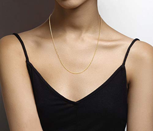 Miabella Italian 925 Sterling Silver, 18K Gold Plated 925 Sterling Silver 2.3mm Curb Cuban Link Chain Necklace Made in Italy - size: Length 22 Inches, style: yellow-gold-plated-silver