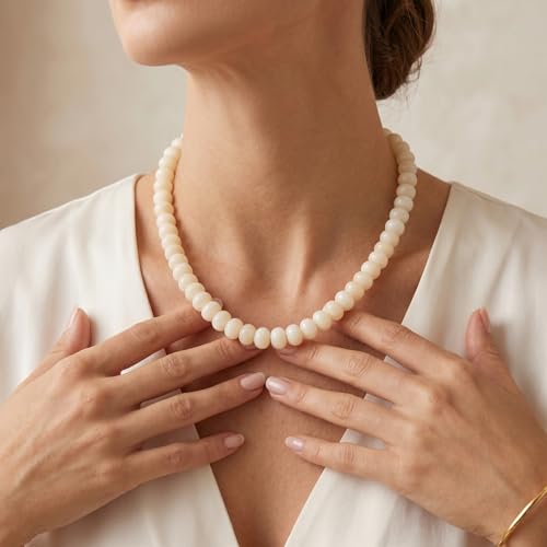 Gemstone Beaded Necklace for Women Colorful Natural Stone Freshwater Pearl Surfer Beach Rainbow Necklace Jewelry Gift - color: Beige