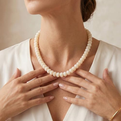 Gemstone Beaded Necklace for Women Colorful Natural Stone Freshwater Pearl Surfer Beach Rainbow Necklace Jewelry Gift - color: Beige