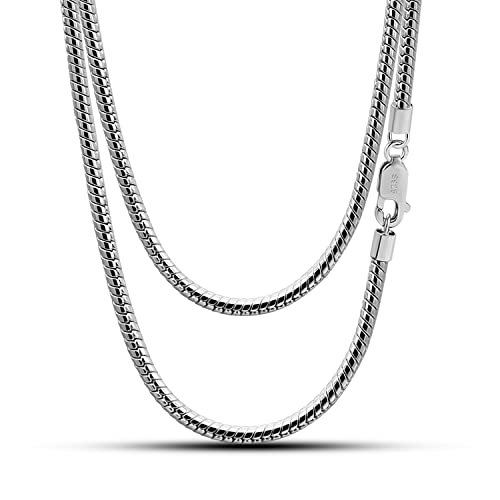 H&Beautimer Classic Unisex 925 Sterling Silver Necklace 3-4MM Round Snake Chain Necklace for Men Women - Party Fine Jewelry - Original Silver Link Necklace 16-17-18-19-20-22-24-26-28-30'' - size: 22 Inches, style: 3MM Width