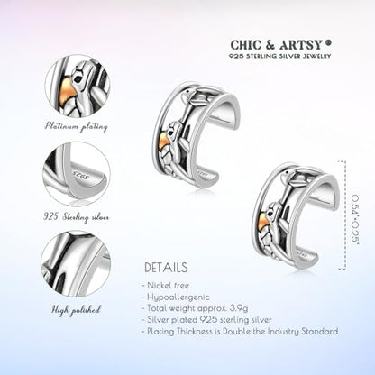 CHIC & ARTSY 925 Sterling Silver Ear Cuff Earrings Hypoallergenic Whales, Turtle No Piercing Ear Cuffs Earrings Adjustable Clip-on Earrings for Women - style: # Earcuff 1
