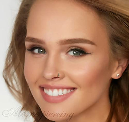 925 Sterling Silver & 14K Gold Filled Nose Ring Hoop Handmade Piercing Jewelry For Women - 24 Gauge 2mm,7mm Tiny Nose Ring with Opal - Gift Ready - color: Gold Tiny Beads