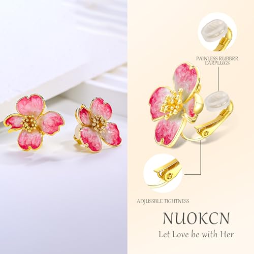 Clip on Earrings Women, 14K Gold Plated Earrings for Sensitive Ears, Fashion Women's Earrings Jewelry Birthday Gift for Wife Grandma Daughter Girls on Christmas Thanksgiving - color: Pink Enamel Earrings