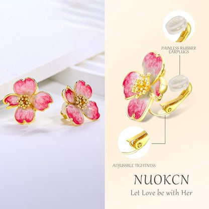 Clip on Earrings Women, 14K Gold Plated Earrings for Sensitive Ears, Fashion Women's Earrings Jewelry Birthday Gift for Wife Grandma Daughter Girls on Christmas Thanksgiving - color: Pink Enamel Earrings