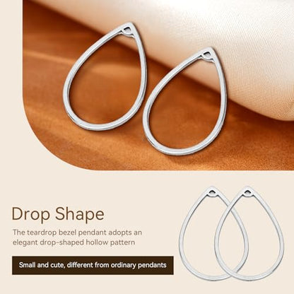 30PCS Teardrop Hollow Frame Pendant, Geometric Open Pendant Frame Earrings Beading Hoop Stainless Steel Linking Ring Connector for Jewelry Making Charms DIY Earrings Bracelets