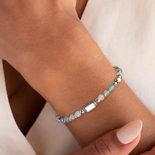 Natural Healing Crystal Bracelet for Women, Triple Protection Anxiety Relief New Beginnings Good Luck Empath Protection Jewelry Gift for Friends Daughter Mom 6.5+1.8 Inches - color: New Beginnings-S