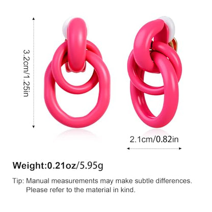 Gold Geometric Clip On Earrings for Women Chunky Gold Knot Link Clip Earrings Trendy Jewelry - color: Pink