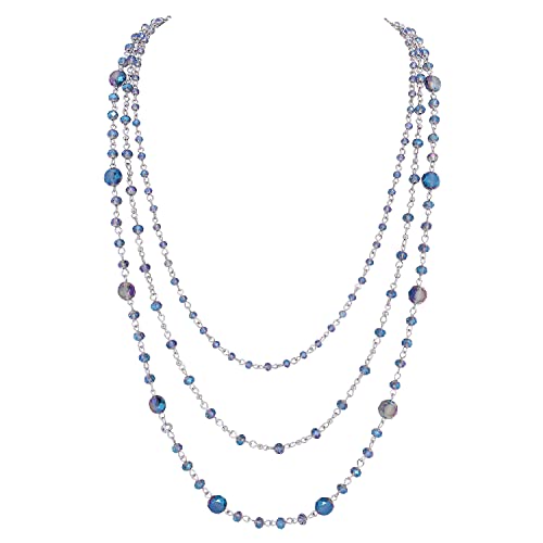 Firstmeet Long Chain Multi Layer Fashion Glass Beads Handmade Necklace for Women - color: Dusk Blue