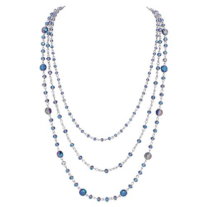 Firstmeet Long Chain Multi Layer Fashion Glass Beads Handmade Necklace for Women - color: Dusk Blue