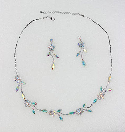Faship Gorgeous Rhinestone Crystal Floral Necklace Earrings Set - color: AB