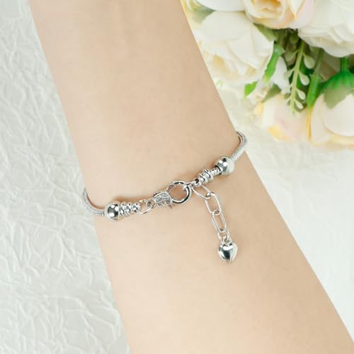 Silver Cross Heart Glass Bead Snake Charm Bracelet Jewelry Gifts for Women | Elegant Bracelet with Heart Beads, Silver Cross and Snake Chain Design, Stylish Daily Jewelry, Ideal Birthday Gift for Ladies