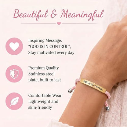 Frodete Dont Let The Hard Days Win Bracelet Inspirational Gifts for Women Adjustable Braided Tube Bracelet Gifts for Friends - color: A5：GOLD IS IN CONTROL(pink)