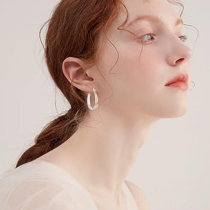 Small Sterling Silver Gold Hoop Earrings Oval Grooved Two Tone Hoops Earrings for Women - color: Two Tone Rope Hoops