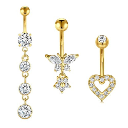 Silver Gold Belly Button Ring for Women Clicker Hoop Belly Rings Opal Navel Piercing Jewelry Dangle Hypoallergenic Surgical Steel Dainty Dangling Navel Rings for Women - color: F2-dangle-gold-3p