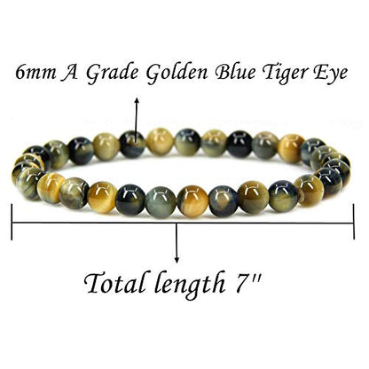Angelstones Gemstones 6mm Round Beads Healing Crystal Bracelet for women | Natural Gemstone, Handmade Gifts for Women, Healing Crystal Round Beaded Stretch Bracelets, Unisex Jewelry for Women and Men - color: Golden Blue Tiger Eye