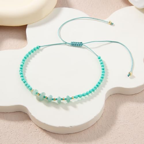 KELITCH Women Natural Stone Beads Anklet Boho Color Beaded Ankle Adjustable Foot Chain Jewelry for Summer Beach Holiday - color: Light Blue 08A