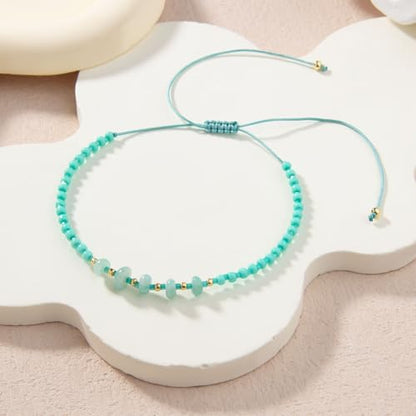 KELITCH Women Natural Stone Beads Anklet Boho Color Beaded Ankle Adjustable Foot Chain Jewelry for Summer Beach Holiday - color: Light Blue 08A