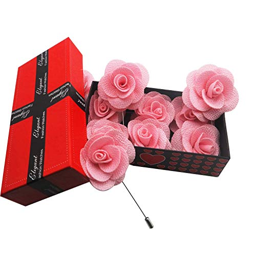 12 Pcs Flower Lapel Pins, Handmade Camellia Flower Boutonniere for Men Women Suit Wedding Party - color: 12X Pink