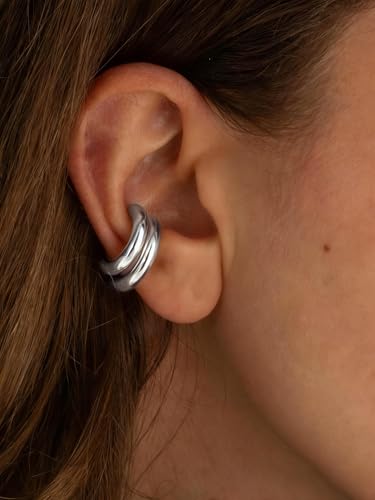MUMREUES Chunky Ear Cuffs Non Piercing for Women 14K Gold Plated Cuff Earring Trendy Clip on Cartilage Helix Earrings Fake Earring Jewelry Gift - color: Silver