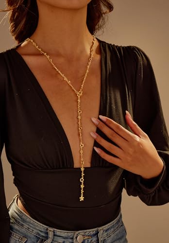Gold Plated Long Y Necklace for Women,Adjustable Lariat Chain Statement Jewelry, Trendy Accessory for Party Date Night Daily Streetwear - color: C