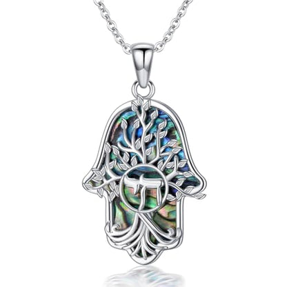 Hamsa Necklace 925 Sterling Silver Evil Eye/Lotus Flower/Star of David/Chai/Yin Yang Hamsa Hand Pendant Jewelry Hand of Fatima Gifts for Women - style: Chai