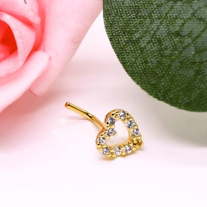 20G 3PCS Nose Ring Studs 316L Heart Nose Rings Nose Studs Butterfly and Flower Nose Stud Surgical Steel CZ L-Shaped Piercing Jewelry - color: Gold
