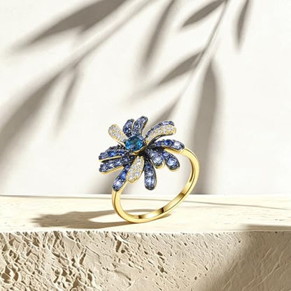 Santuzza Sterling Silver Gemstone Flower Ring for Women - color: [A] Firework-Blue & White