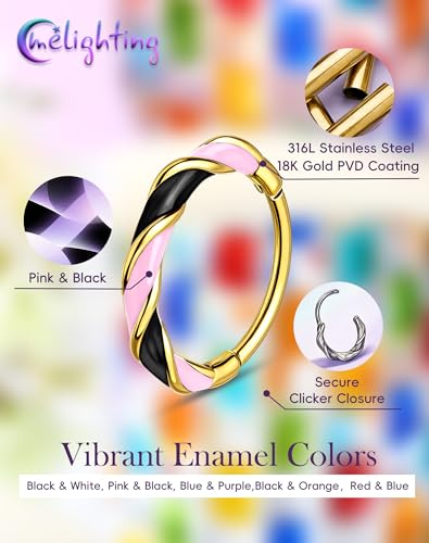 Melighting 20G Twist Nose Ring Hoop Stainless Steel 316L Piercing Jewelry | 7/8 mm Nose Piercing Jewelry, Cute Hinged Segment Clicker Lobe Helix Daith Cartilage Earring for Women - color: Gold PKB, size: 20g7mm
