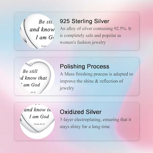 Bible Family Mom Wife Love Heart Dangle Charm 925 Sterling Silver Charms fits Bracelets and Necklace Pendant Bead Charms Jewelry Present for Women Family Friends - style: Bible - Be still and know that I am God charm