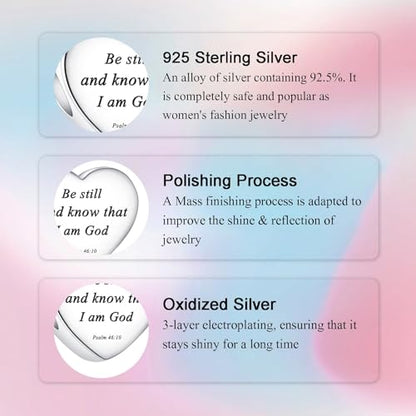 Bible Family Mom Wife Love Heart Dangle Charm 925 Sterling Silver Charms fits Bracelets and Necklace Pendant Bead Charms Jewelry Present for Women Family Friends - style: Bible - Be still and know that I am God charm