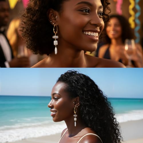 Statement Pearl Dangle Earrings,Gold and Large Pearl,Luxury Chandelier Organic Style Earrings - color: B gold and white