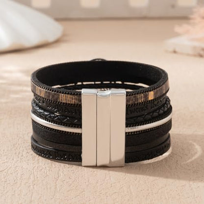 Rantanto Leather Wrap Bracelets For Women Gold Twist Lock Buckle Wrist Cuff | PU leather,Skin-friendly,Boho Stackable Wristband,Fashion Daily Jewelry,Trend Casual Party Bangle,Fit For Birthday, Holiday - color: Tree Life Black