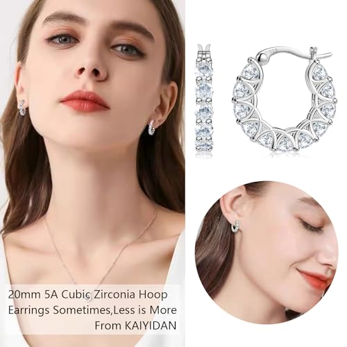 2 Pairs Gold/Silver Hoop Earrings For Women Set Trendy,14K Plated Gold Chunky Huggie Hoop Earings Pack,Oval Twisted Statement Silver Hoops,Fashion Jewelry Gift - color: B2 20mm big CZ hoops set