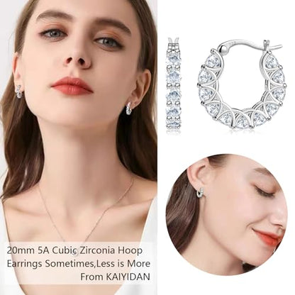 2 Pairs Gold/Silver Hoop Earrings For Women Set Trendy,14K Plated Gold Chunky Huggie Hoop Earings Pack,Oval Twisted Statement Silver Hoops,Fashion Jewelry Gift - color: B2 20mm big CZ hoops set