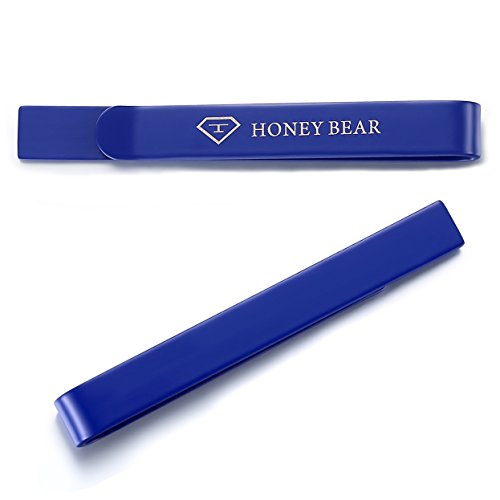 HONEY BEAR 2.12" Standard Tie Clip Bar for Men Steel Business Wedding Gift | Classic Minimalist, Steel-Plated Copper Base, Gift-Boxed, Thickened, Rounded Corners, Easy to Slide On, No Snag or Wrinkle - color: Blue 5.4cm