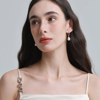 14k Gold Plated Lightweight Pearl Earrings,Trendy Jewelry,Teardrop Hoop Earrings for Women,Pearl Drop Earrings,Elegant Jewelry for Gifts - color: Circle Pearl Rose Gold