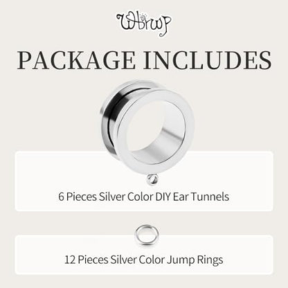 WBRWP 6pcs Ear Gauges Tunnels Plugs: DIY Ear Tunnles Piercing Expander Stainless Steel Double Flared Screw Gauges - color: Silver-Style 2