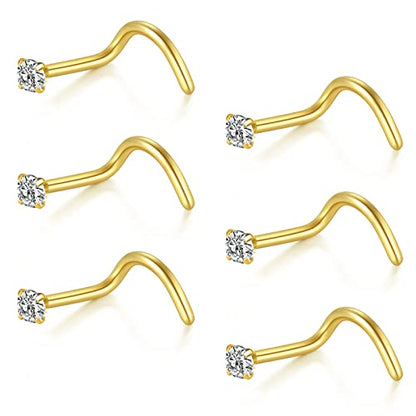 Briana Williams 20G Nose Screw Studs - Surgical Steel Nose Rings, 1.5mm, 2mm, 2.5mm CZ Inlaid Opal Nostril Piercing Jewelry - color: A -gold, 1.5mm clear CZ