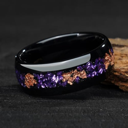 4mm 6mm 8mm Tungsten Rings With Various Inlay Materials Couples Matching Engagement Wedding Promise Matching Ring Set for Women Men - color: Rose Foil 4mm