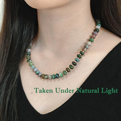 Boho Gemstone Beaded Necklace for Women – Colorful Natural Stone Choker 18K Solid Heart-Shaped Pendant, Summer Beach Jewelry - color: Indian Agate