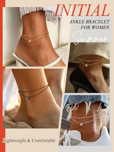 FaithHeart Initial Ankle Bracelets for Women, Waterproof 14k Gold Plated Initial Anklets Non Tarnish Stainless Steel Cute Layered Anklet Summer Beach Jewelry - color: Gold, size: Initial L