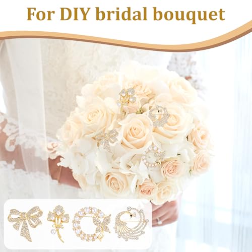 4pcs Brooches and Pins for Women, Flower Brooch, Crystal Pearl Brooch, for Women Fashion Accessories - style: Peacock