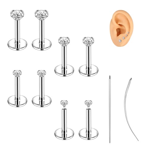 18G/16G Labret Jewelry Surgical Steel Internal Thread | CZ Stud, Lip Nose Piercing Studs, Flat Back, Medusa Monroe Lip Cartilage Earring, 2/2.5/3/4mm CZ - color: 18G,5mm-bar,2/2.5/3/4mm-CZ,Silver