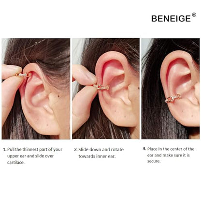 BENEIGE Ear Cuff Non Piercing 14K Gold Plated Ear Cuff Earrings for Women Clip On Cartilage Earring Jewelry for Women - style: Blue CZ
