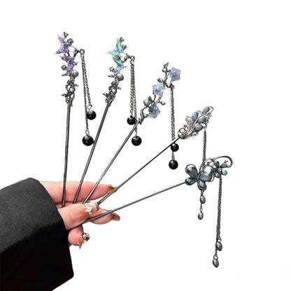 5 Pcs Hair sticks for buns,Decoration Hair pins for women,Buns and Updos with No Hair Damage, Butterfly Tassel Metal Pin Great Hold,Suitable for fine hair US459