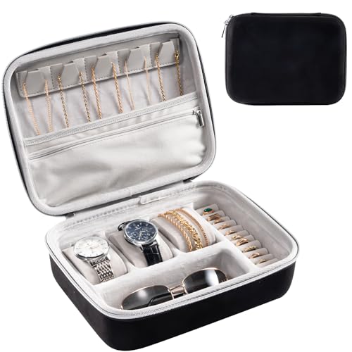 ProCase Mens Travel Jewelry Case, Jewelry Box & Organizer for Men -Grey | Extra Large 3-Slot Case for Watches, Necklaces, Rings & Bracelets, Zippered Organizer Bag - color: Blackgrey, size: Extra Large
