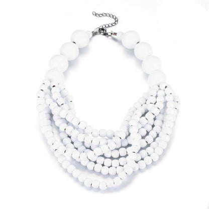 COLORFUL BLING Boho African Wooden Beaded Strands Necklace Ethnic Layered Chunky Collar Choker Wood Necklace for Women Hip Hop Statement Jewelry - color: white