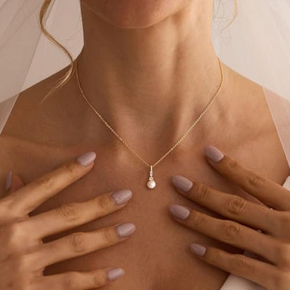 Gold Necklace for Women, 14k Gold Plated Cubic Zirconia Solitaire Pendant Necklace Waterproof Formal Necklaces for Women Cute Simple Necklaces Trendy Gold Jewelry Non Tarnish - color: Gold-pearl 1
